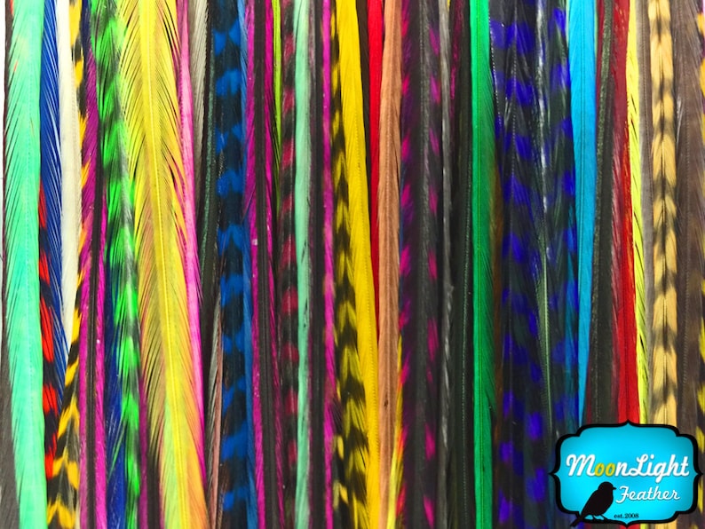 Super Long Feathers,30 Pieces Wholesale XL Thin Long Mix Rooster Hair Extension Feathers bulk : 3638 image 2