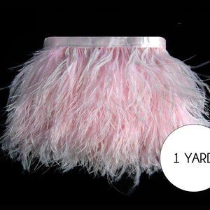 Pink Ostrich Fringe, 1 Yard - Baby Pink Ostrich Fringe Trim Wholesale Feather (Bulk) : 2248