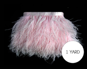 Pink Ostrich Fringe, 1 Yard - Baby Pink Ostrich Fringe Trim Wholesale Feather (Bulk) : 2248