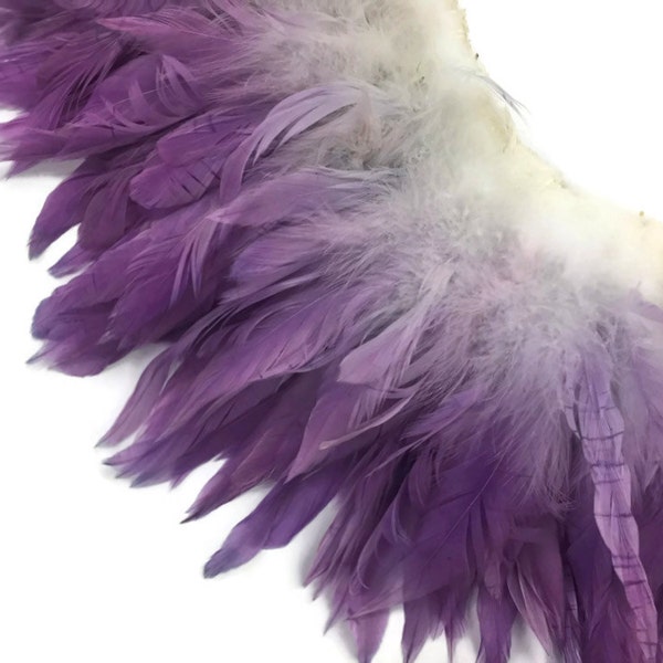 2 Inch Strip - Purple Silver Two Tone Bleached & Dyed Strung Rooster Schlappen Feathers Costume Hat Craft Supply : 4171