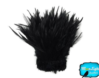 Rooster Feathers , 1 Yard - Black Wholesale Strung Rooster Neck Hackle feathers (bulk) : 3356