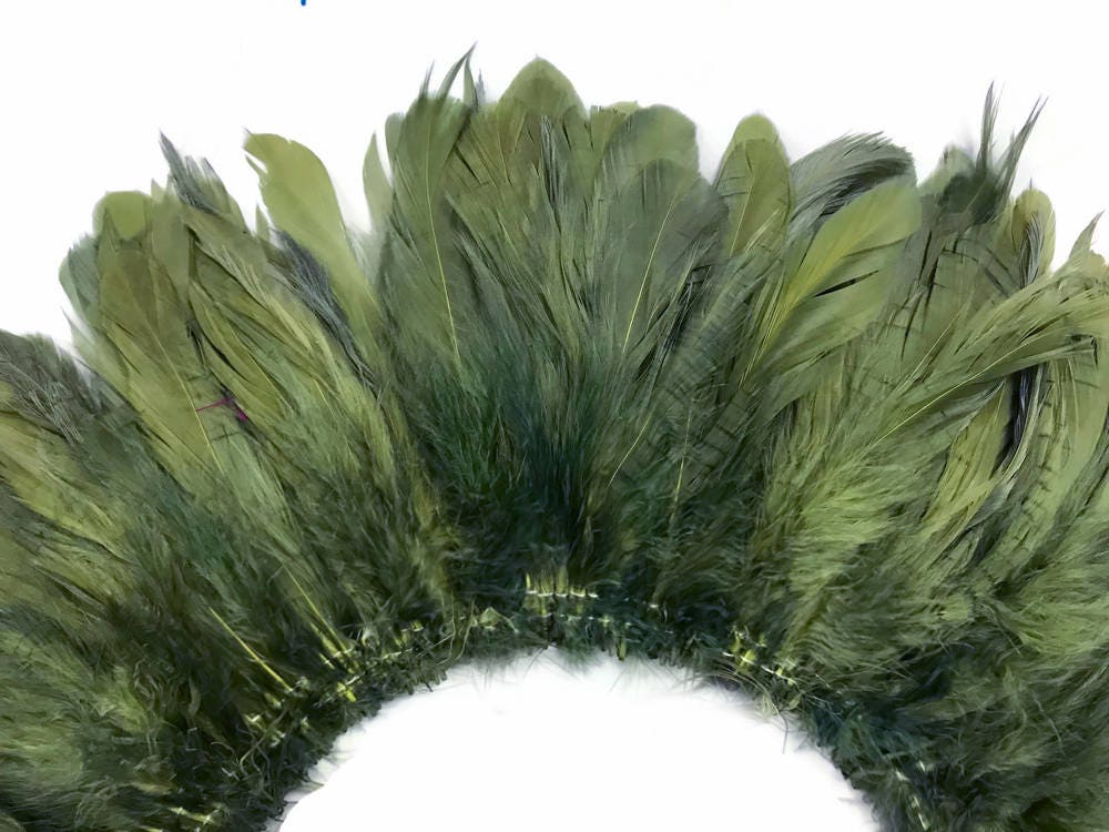 Feathers 4 Inch Strip Olive Green Strung Rooster Schlappen - Etsy