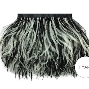 USA SELLER, 1 Yard - Black & White Ostrich Fringe Trim Wholesale Feather (Bulk) Prom Halloween Carnival Costume supply : 4145