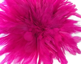 4 Inch Strip - Hot Pink Bleached & Dyed Strung Rooster Schlappen Feathers Halloween Costume Craft Supply : 3272