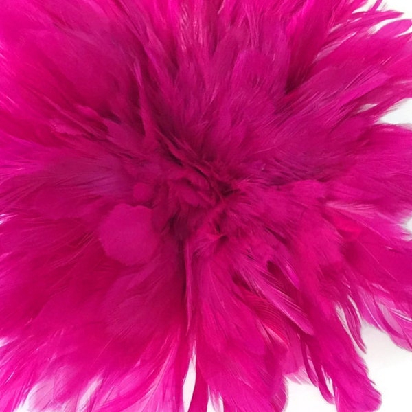 4 Inch Strip - Hot Pink Bleached & Dyed Strung Rooster Schlappen Feathers Halloween Costume Craft Supply : 3272