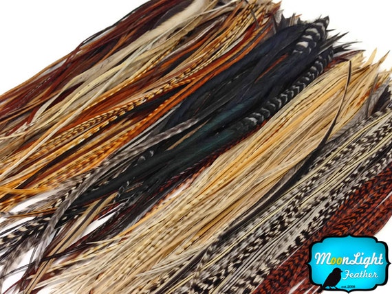6 Pieces XL COACHMAN Brown Thin Rooster Hair Extension Feathers