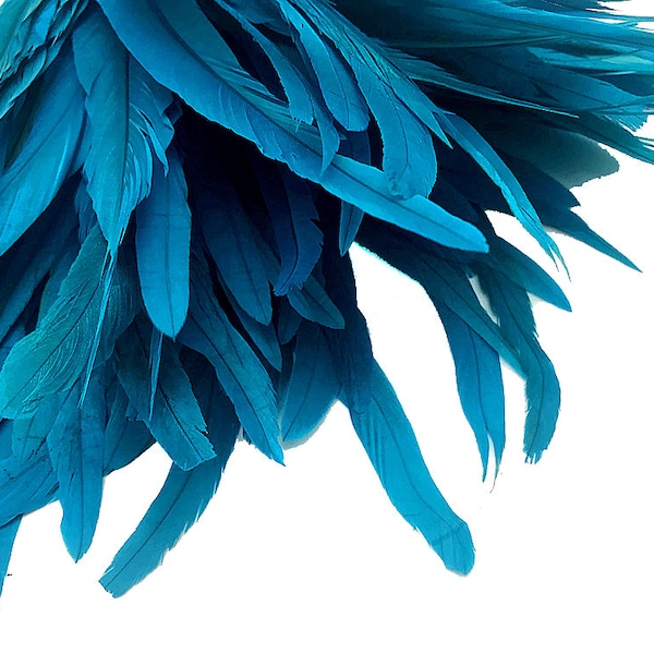 Super Long Feathers, 2.5 Inch Strip - Turquoise Blue Strung Bleach & Dyed Rooster Coque Tails Feathers : 276