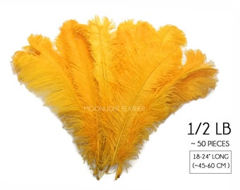 Wedding Centerpiece Feathers, 1/2 Lb. - 18-24" Golden Yellow Large Ostrich Wing Plume Wholesale Feathers (Bulk) : 3943