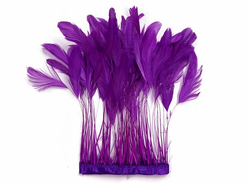 1 Dozen PURPLE Stripped Rooster Coque Tail Feathers Eyelash Feathers 537