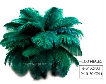 Ostrich Feathers, 100 Pieces - 6-8" Peacock Green Ostrich Drabs Body Wholesale Feathers (Bulk) : 1449