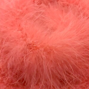 May include: A close-up of a soft, fluffy pink feather boa. The boa is made of many small feathers that are tightly packed together.