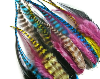 2 Dozen - Short Pixie Mix Grizzly Whiting Farm Rooster Saddle Hair Extension Feathers Summer Fly Tying Craft Supply: 782