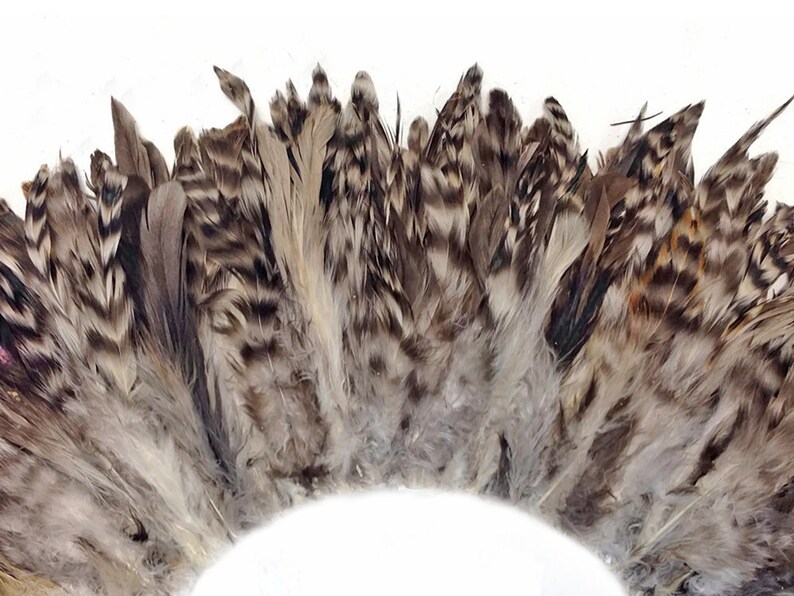 4 Inch Strip Natural Grey Chinchilla Strung Rooster Schlappen Feathers Halloween Costume Craft Supply : 3611 image 2