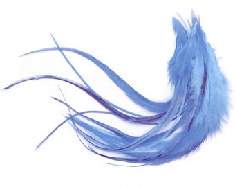 1 Dozen - Medium Solid Light Blue Rooster Saddle Whiting Hair Extension Feathers Halloween Summer Craft Supply : 619