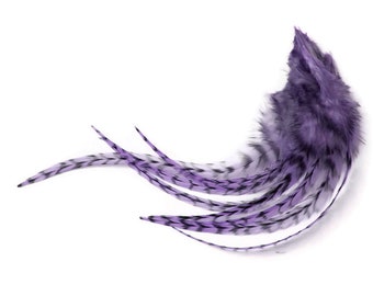 Hair Feathers, 1 Dozen - Medium Lavender Grizzly Rooster Saddle Whiting Hair Extension Feathers Craft Supply : 796