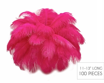 100 Pieces - 11-13" Hot Pink Ostrich Drabs Wholesale Body Feathers (Bulk) Centerpiece Costume Craft Supply : 3914