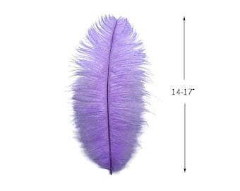 Plumas de avestruz, 10 piezas - 14-17" Plumas de avestruz teñidas en color lavanda de cuerpo grande para centro de mesa de carnaval Proveedor: 4340