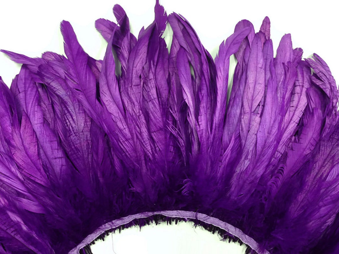 2.5 Inch Strip Purple Strung Natural Bleach & Dyed Coque Tails Feathers ...