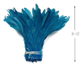 Super Long Feathers, 1/2 Yard - 8-10" Turquoise Blue Strung  Bleach & Dyed Rooster Coque Tail Wholesale Feathers (Bulk) : 3373