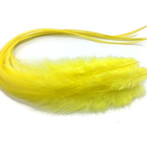 Hair Feathers, 6 Pieces - Solid Sunshine Yellow Thick Long Rooster Hair Extension Feathers : 544