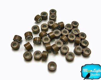 10 piezas - Abalorios de microanillo de silicona MARRÓN para extensiones de cabello con plumas: 294