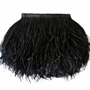 Black Ostrich Feathers, 6 Inch Strip Black Ostrich Fringe Trim Feather ...