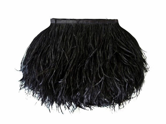 Black Ostrich Feathers, 6 Inch Strip Black Ostrich Fringe Trim Feather  Craft DIY Supply Sample : 240 