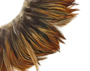 Rooster Feathers, 4 Inch Strip - Furnace Red Strung Rooster Neck Hackle Feathers Craft Supplier : 3905