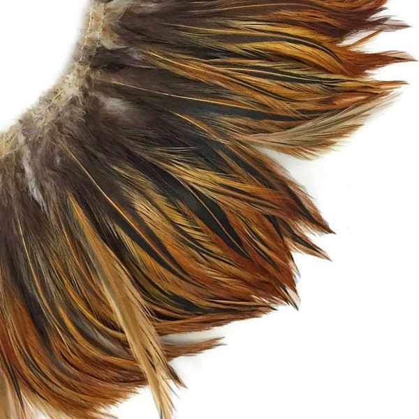 Rooster Feathers, 4 Inch Strip - Furnace Red Strung Rooster Neck Hackle Feathers Craft Supplier : 3905