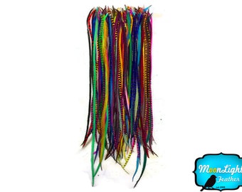 Super Long Feathers,30 Pieces - Wholesale XL Thin Long Mix Rooster Hair Extension Feathers (bulk) : 3638