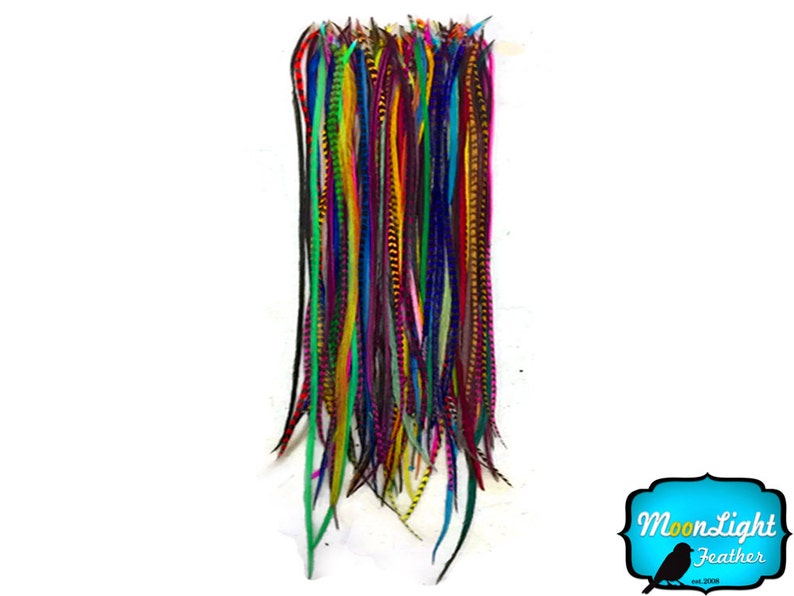 Super Long Feathers,30 Pieces Wholesale XL Thin Long Mix Rooster Hair Extension Feathers bulk : 3638 image 1