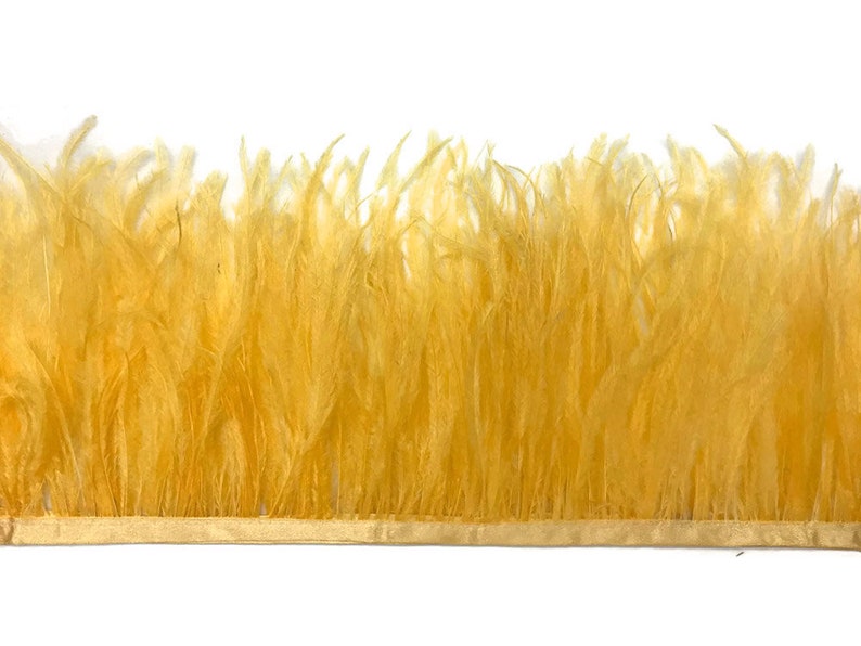 Ostrich Fringe Feathers, 6 Inch Strip Golden Yellow Ostrich Fringe Trim Feather : 3162 image 6