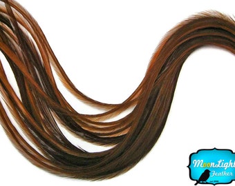 Super Long Feathers, 6 Pieces - XL SOLID BROWN Thin Rooster Hair Extension Feathers : 653