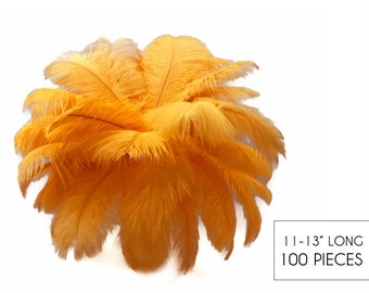 Ostrich Feathers, 100 Pieces - 11-13" Golden Yellow Ostrich Drabs Wholesale Body Feathers (Bulk) Centerpiece Costume  Supply : 4104