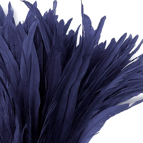 2.5  Inch Strip - Navy Blue Strung Natural Bleach & Dyed Coque Tails Feathers Halloween Carnival Craft Supply : 281