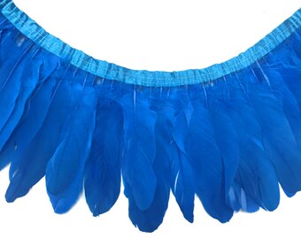 Goose Feather Trim, 1 Yard - Turquoise Blue Dyed Goose Pallet Parried Feather Trim DIY Craft: 3207