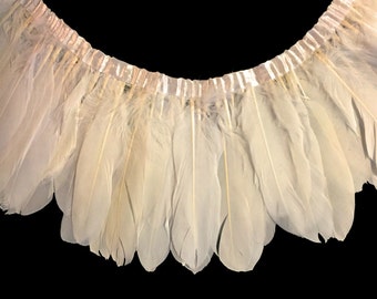 Goose Feather Trim, 1 Yard - Ivory Dyed Goose Pallet Parried Feather Trim DIY Craft : 2122
