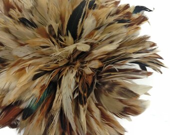 Rooster Feathers, 1 Yard - Natural Cream & Red Strung Rooster Schlappen Wholesale Feathers (Bulk) : 3371