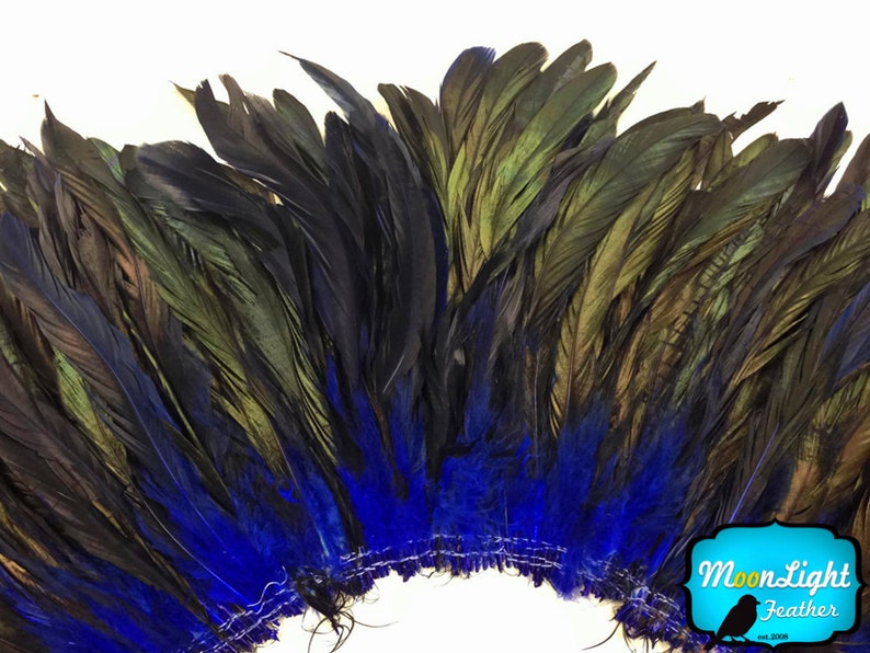 Rooster Feathers, 2.5 Inches NAVY Half Bronze Coque Tail Strung Feathers: 598 image 1