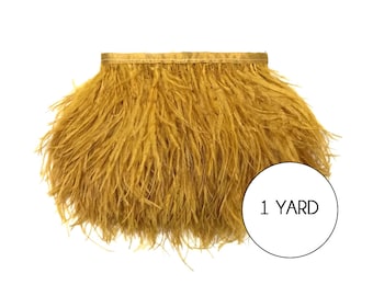 Ostrich Fringe Feathers, 1 Yard - Antique Gold Ostrich Fringe Trim Wholesale Feather (bulk) Craft Supply : 4490
