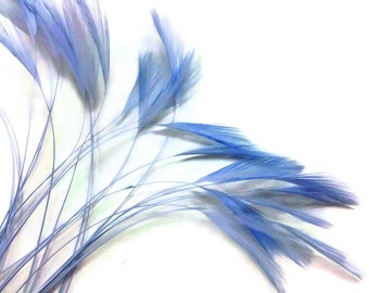 Eyelash Feathers, 1 Dozen - Light Blue Stripped Rooster Neck Hackle Feather : 415