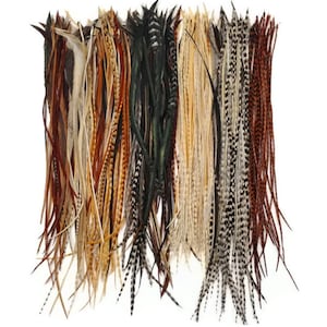 50 Pieces - Natural Thin Long Whiting Farms Rooster Saddle Hair Extension Wholesale Feathers (Bulk) Fly Tying Jewelry Supply : 2335