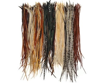 50 Pieces - Natural Thin Long Whiting Farms Rooster Saddle Hair Extension Wholesale Feathers (Bulk) Fly Tying Jewelry Supply : 2335