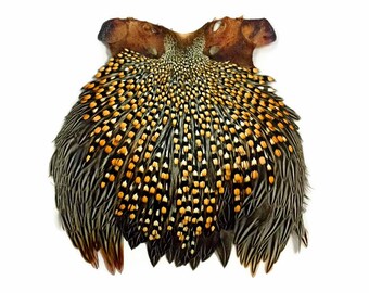 USA SELLER,  1 Piece - Top Grade Natural Gold Jungle Cock Cape Complete Skin Pelt with Feather Fly Tying Craft Supply : 4108
