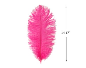 Large Ostrich Feathers, 10 Pieces - 14-17"  Hot Pink Ostrich Dyed Drabs Body Feathers : 3319