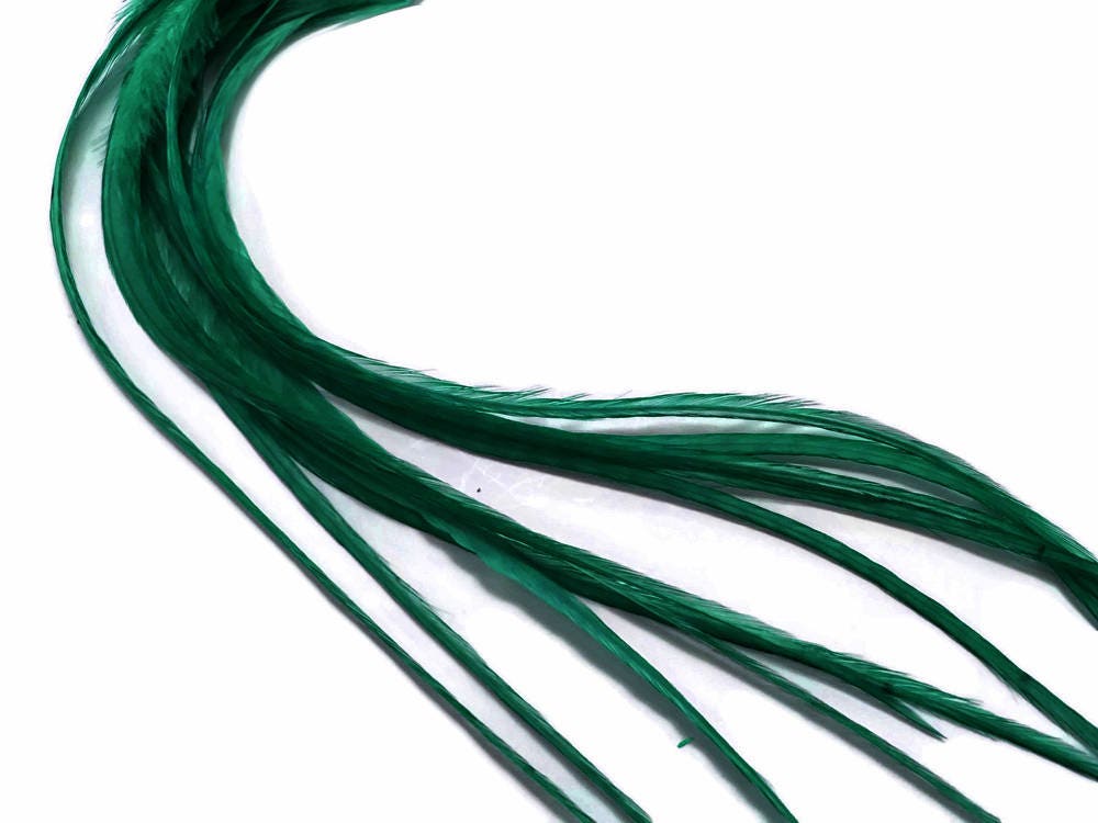 Hair Feathers 6 Pieces Solid Peacock Green Thick Long Etsy