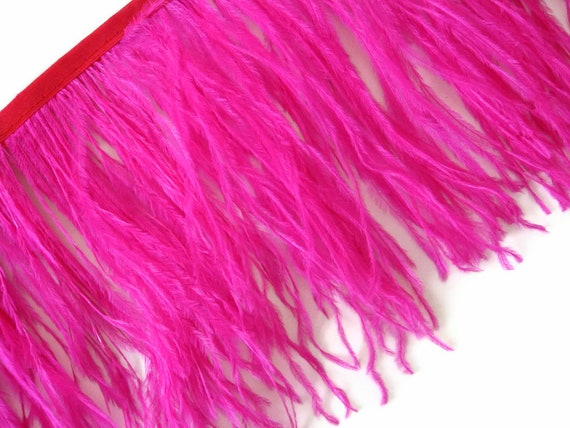 Hot Pink Ostrich Feathers, 6 Inch Strip Fuchsia Ostrich Fringe