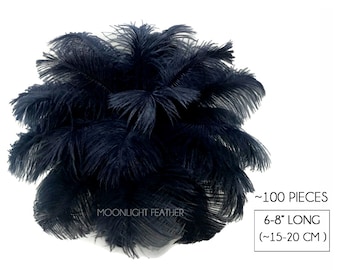 USA Ostrich Feathers, 100 Pieces - 6-8" Navy Blue Dyed Ostrich Drabs Body Plumage Wholesale Feathers (bulk) Carnival Prom : 1447