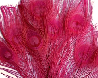 50 Pieces – Hot Pink Bleached & Dyed Peacock Tail Eye Wholesale Feathers (Bulk) 10-12” Long Halloween Craft Supply : 1300