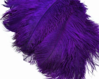 Large Ostrich Feathers, 10 Pieces - 19 - 24" Purple Ostrich Dyed Drabs Body Feathers Party Centerpiece Costume Supplier : 2254